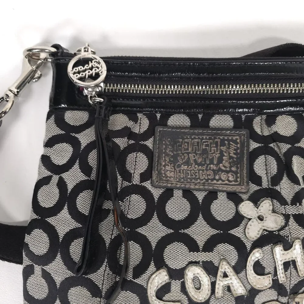 COACH Women’s Crossbody Signature Black Jacquard Patent Trim Bag
